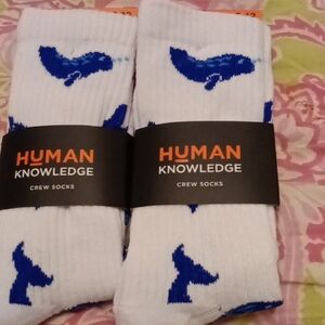 White and Blue Crew Socks